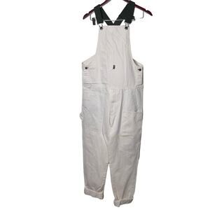 Tilit NYC Canvas Work Overalls in oatmeal cream and green sz S